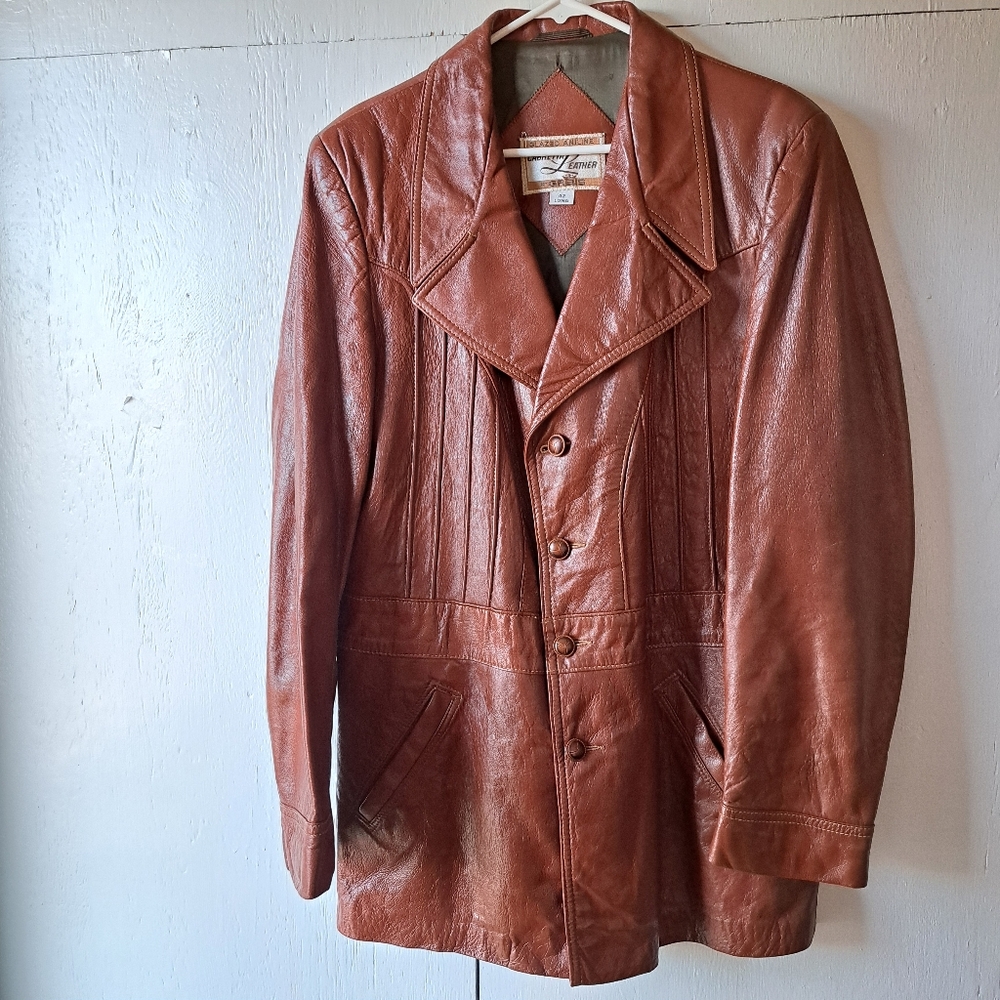 Vintage Grais 70's Glazed Aniline Cabretta Leather Jacket SZ 42L